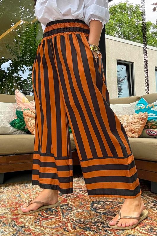 Bloc Stripe Wide Leg Pant Rust & Black